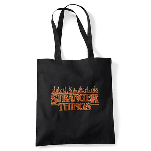 Stranger Things Vintage Fire Logo Bolsa de viaje reutilizable para comestibles, Negra