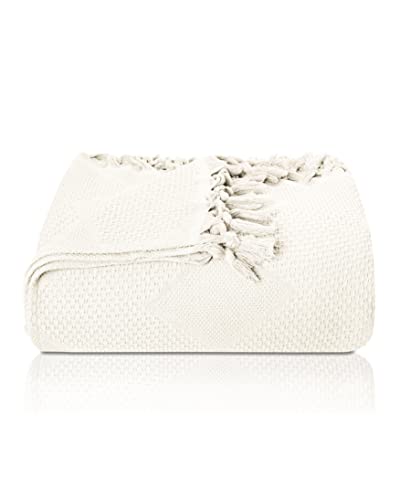 LAYNENBURG Premium Manta sof&aacute; con Flecos anudados a Mano - 100% algod&oacute;n - 180 x 220 cm - Colcha de...