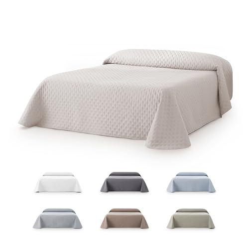 fundabel&reg; - Colcha Bout&iacute; Acolchada Reversible como para Cama 200 (300x270 cm), Marfil, Microfibra...