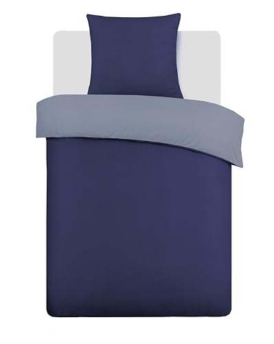 Vision Juego de Cama Reversible 100% Algod&oacute;n &ndash; Azul Gris &ndash; Cama Individual (135x200 cm) &ndash;...
