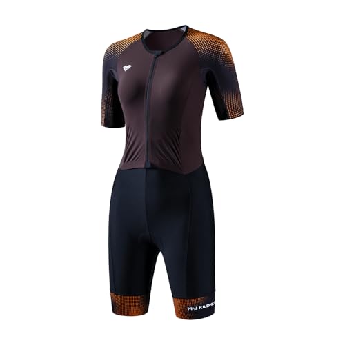 MY KILOMETRE Traje de Triatl&oacute;n para Mujer Manga Corta &ndash; Trisuit con Cremallera Completa y 2...