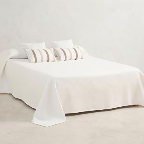 GAMUSI Colcha Cama 150 cm &ndash; cubrecama 250x270 cm, Bouti Ligera, Liso, Color Blanco