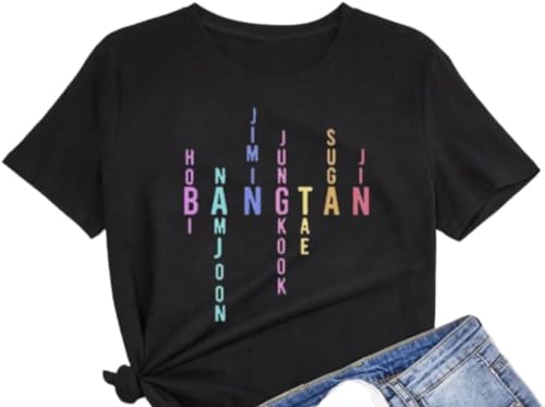 KPOPIRUDA Camisetas para Mujer B-TS de Manga con Nombre de Miembro con Letras Impresas, mercanc&iacute;a...