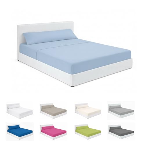 SABANALIA - Juego de Sabanas 80x190 de Hosteler&iacute;a | Celeste | 3 Piezas | S&aacute;bana Encimera, S&aacute;bana...