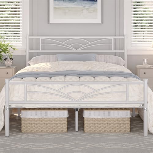 Yaheetech Cama Doble con Espacio Bajo Marco Metal Altura 32 cm Cama Individual con Cabecera para...
