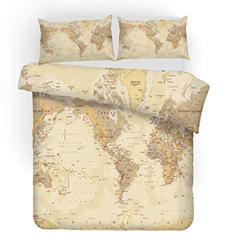 REALIN Fundas N&oacute;rdicas Mapa del Mundo Juego De Ropa De Cama Geograf&iacute;a Colcha 2/3/4PCS Fundas De...