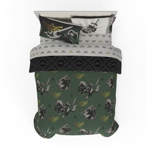 Franco Collectibles Legend of Zelda Gaming Bedding - Juego de edred&oacute;n Reversible s&uacute;per Suave de 7...