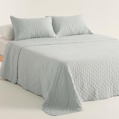 GAMUSI Colcha Cama 105 cm Ligera Entretiempo Primavera Verano Acolchada, 200x270 cm, Color Celeste