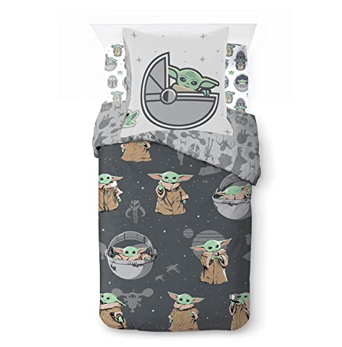 Star Wars Mandalorien, Juego de cama infantil de 140x200 cm, 100 % algodón, cama individual,...