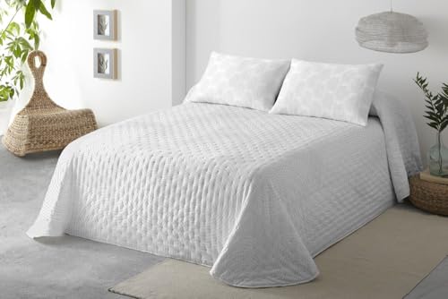 BOHEME | Colcha Estampada Reversible Nahia Plata para Cama de 105 | Ligera, Transpirable y de Secado...
