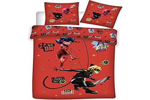 Aymax Juego Ropa de Cama 90cm Ladybug y Cat Noir: Funda para N&oacute;rdico y Funda de Coj&iacute;n