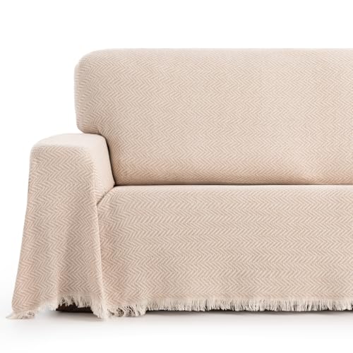MAXIFUNDAS | Plaid para sof&aacute; y Cama | Color Beige | 180x260 | Modelo Zen | Foulard Multiusos...