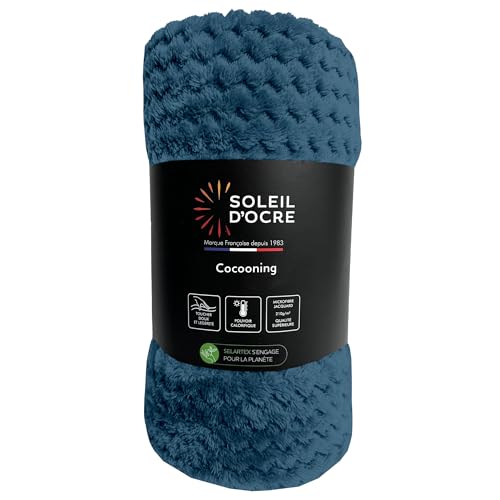 Soleil d'ocre Cocooning, Manta de 180 x 220 cm, Verde Azulado