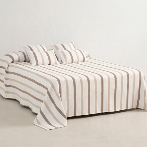 GAMUSI Colcha Cama 105 cm &ndash; cubrecama 200x270 cm, a Rayas, Ligera, Color Lino