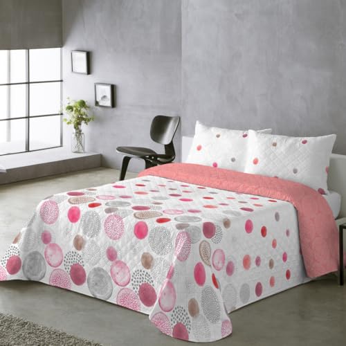 BOHEME Colcha Estampada Reversible Rocio Coral Cama 150 cm - 250x270 cm