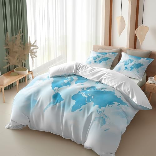 Srigzcaly Ropa de cama de 200 x 200 cm, dise&ntilde;o de mapamundi creativos, dibujos animados, funda...