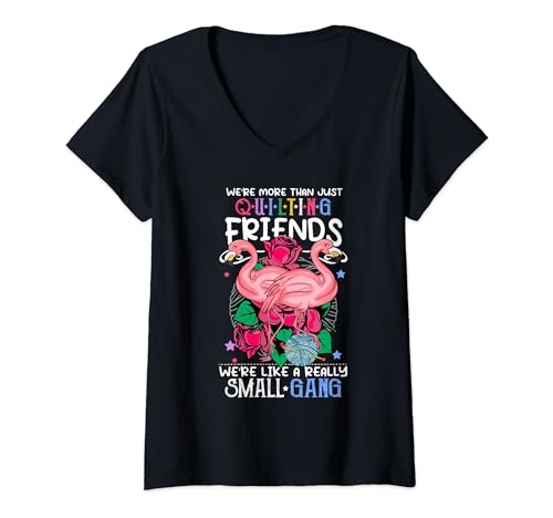 Mujer Colcha de flamencos para costura de tripulaci&oacute;n peque&ntilde;a con pandillas Camiseta Cuello V