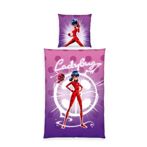 Herding Juego de Cama Miraculous con Funda de Almohada de Aprox. 80 x 80 cm, Funda n&oacute;rdica de 135 x...