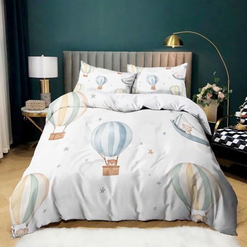 Pintura De Acuarela Funda Nordica Cama 90 de 3 Piezas Oso Globo aerost&aacute;tico Juego de Funda Nordica...