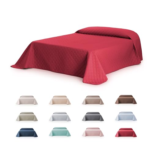 fundabel&reg; - Colcha Bout&iacute; Acolchada Reversible Due para Cama 105 (200x270 cm), Rojo/Beige,...