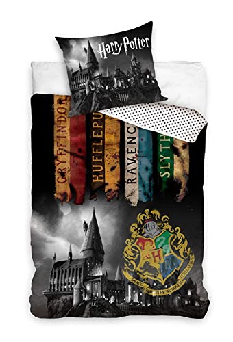 Harry Potter Funda n&oacute;rdica con funda de almohada de 140 x 200 cm y 70 x 90 cm, algod&oacute;n reversible.