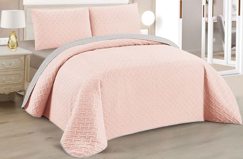 BESCH Colcha Boutis para Primavera y Verano con Relieve Trenzado de Color Rosa Palo + 1 Funda Cojin...