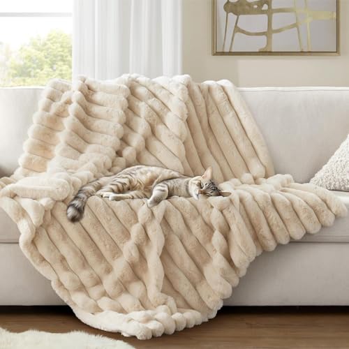 Lanqinglv Manta Mullida Suave Beige, Manta de Felpa S&uacute;per C&aacute;lida Manta de Estar Gruesa, Manta de...