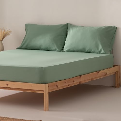 Sabana Bajera Cama 80 x 200 x 30 cm 100% Algod&oacute;n Transpirable Ajustable Color Agua