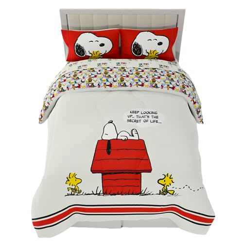 Franco Peanuts Classic Pals - Juego de edred&oacute;n y s&aacute;banas s&uacute;per Suaves, 5 Piezas, tama&ntilde;o...
