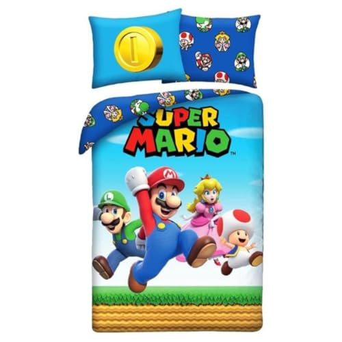 Super Mario con Luigi Toad Princesa Daisy - Juego de cama funda n&oacute;rdica 140 x 200 cm + funda de...