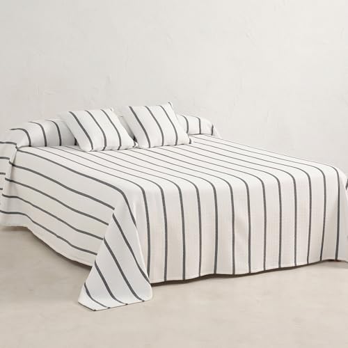 GAMUSI Colcha Cama 135/140 cm &ndash; cubrecama 235x270 cm, a Rayas, Ligera, Color Azul