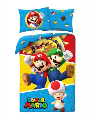 Juego de cama Super Mario con Luigi Toad Bowser – Funda nórdica de 140 x 200 cm con funda de...