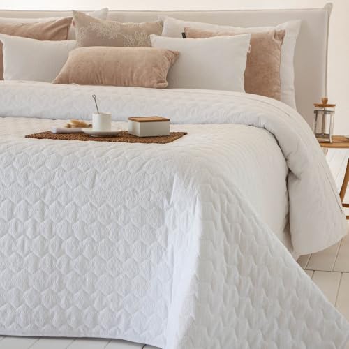 Henko - Colcha Cama 150 - Tejido Jacquard Color Blanco - Acolchado Ligero de 80 gr - Ideal para...