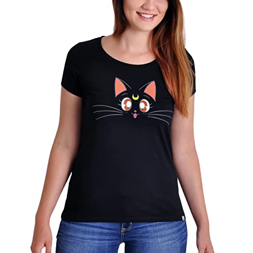 Elbenwald Sailor Moon - Camiseta de algod&oacute;n para mujer, dise&ntilde;o de luna, color negro, Luna, S