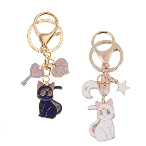 HXHWKEN 2 Piezas Llavero de Sailor Moon Llaveros Luna Gato M&aacute;gico Llavero Gatos Anime de Metal para...