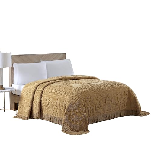 Beatrice Home Fashions Colcha de Chenilla, Color Dorado, tama&ntilde;o matrimonial
