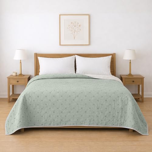 BESCH Colcha Boutis para Primavera y Verano Reversible Color Verde y Gris Claro Muy Fina Ligera 240...