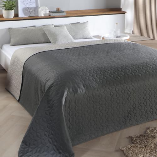Delindo Lifestyle Belford - Colcha para cama de matrimonio (220 x 240 cm), color gris antracita