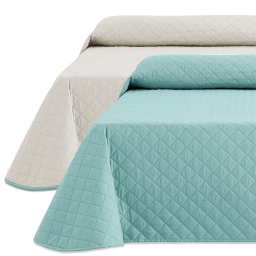 HIPERMANTA Colcha Bouti 135 cm. Verano Lisa Bicolor Acolchada Reversible. Colchas Cubre Cama...