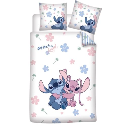 Juego de cama Stitch & Angel 100% polialgod&oacute;n, funda n&oacute;rdica de 135 x 200 cm y funda de almohada...