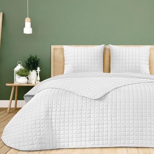 DHESTIA HOME - Colcha Bouti Reversible Albir Cosida Cuadros Hotel (280x260 cm - Cama 180/200,...