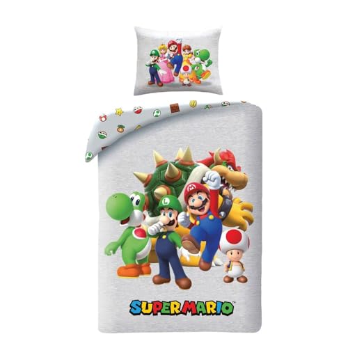 Juego de cama Super Mario reversible, funda nórdica de 140 x 200 cm y funda de almohada,...