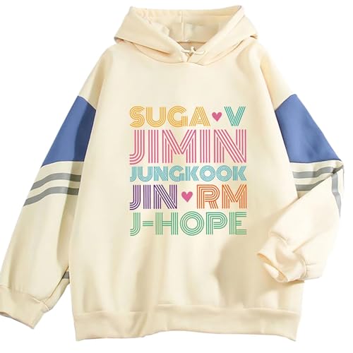 Dolpind Sudadera con capucha para mujer Jungkook Suga Jimin V RM JHope Jin, Beige, M