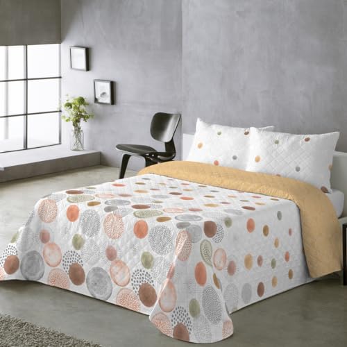 BOHEME Colcha Estampada Reversible Rocio Ocre Cama 150 cm - 250x270 cm