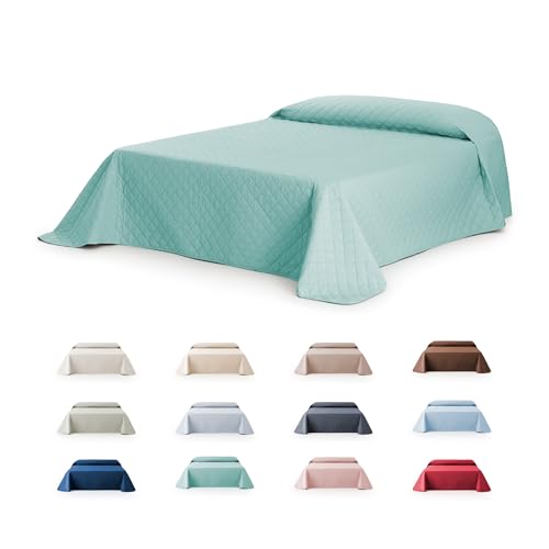 fundabel&reg; - Colcha Bout&iacute; Acolchada Reversible Due para Cama 150 (250x270 cm), Aguamarina/Marfil,...