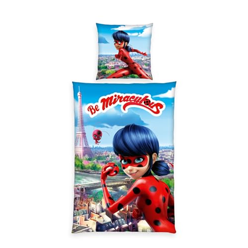 Herding Ropa de Cama Miraculous, Funda de Almohada Aprox. 80 x 80 cm, Funda n&oacute;rdica Aprox. 135 x...