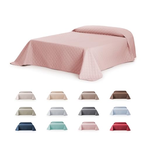 fundabel&reg; - Colcha Bout&iacute; Acolchada Reversible Due para Cama 150 (250x270 cm), Rosa/Beige,...