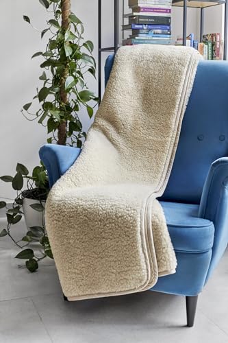 Merino Wool Manta de lana pura para cama de matrimonio, 250 x 200 cm, color beige, ideal para regalo