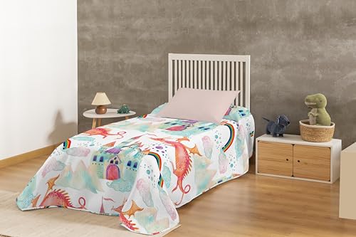 Ciberdescans Colcha Bout&iacute; Infantil KARAMELO Princesa con Estampaci&oacute;n Digital. Castillos, Dragones...