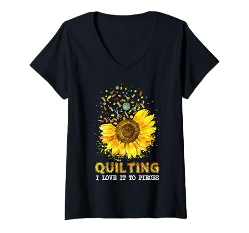 Mujer Dise&ntilde;o vintage de girasol para colcha - acolchado divertido Camiseta Cuello V